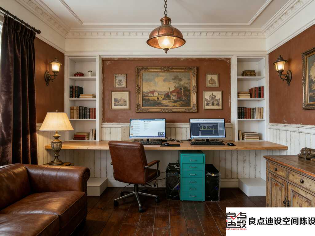 谁懂啊!美式复古风办公室装修软装设计把氛围感焊在空间里了✨